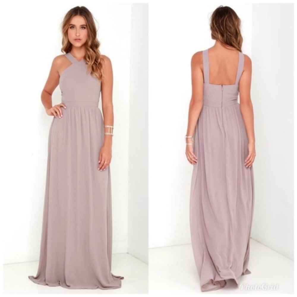 Lulu's Air Of Romance Taupe Maxi Dress